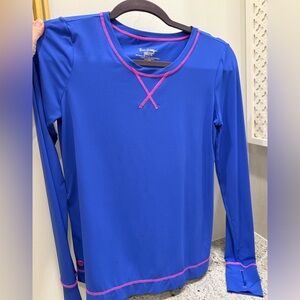 Lilly Pulitzer Blue Long Sleeve Athletic Top with Pink Trim